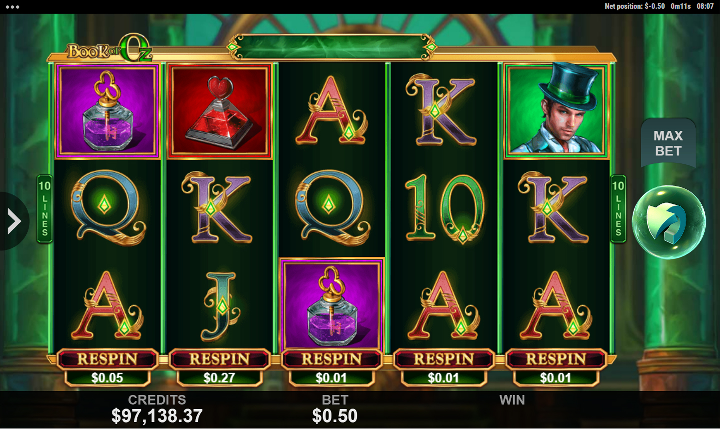 Book of Oz slot game screen